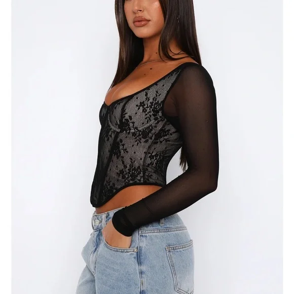 White Fox Boutique Black Lace Bodysuit - Picture 2 of 5